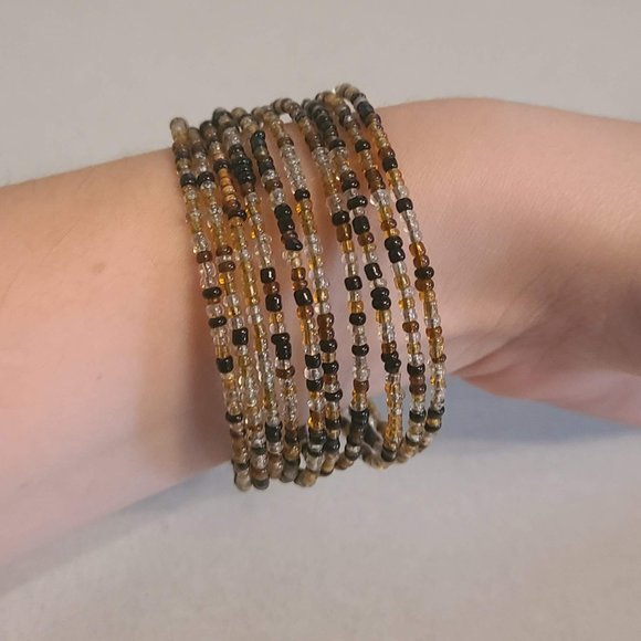 Brown Multicolored Beaded Coil Bracelet - Picture 7 of 8